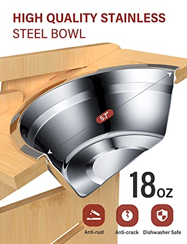 Vantic Adjustable Raised Dog Bowls with Bamboo Stand