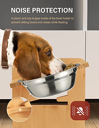 Vantic Adjustable Raised Dog Bowls with Bamboo Stand