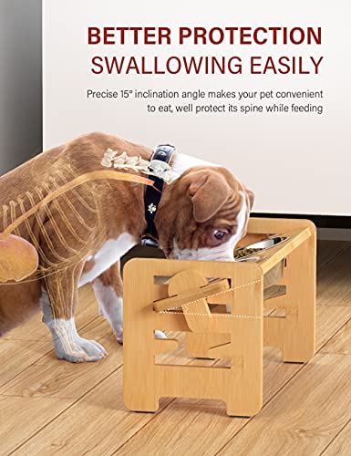 Vantic Adjustable Raised Dog Bowls with Bamboo Stand