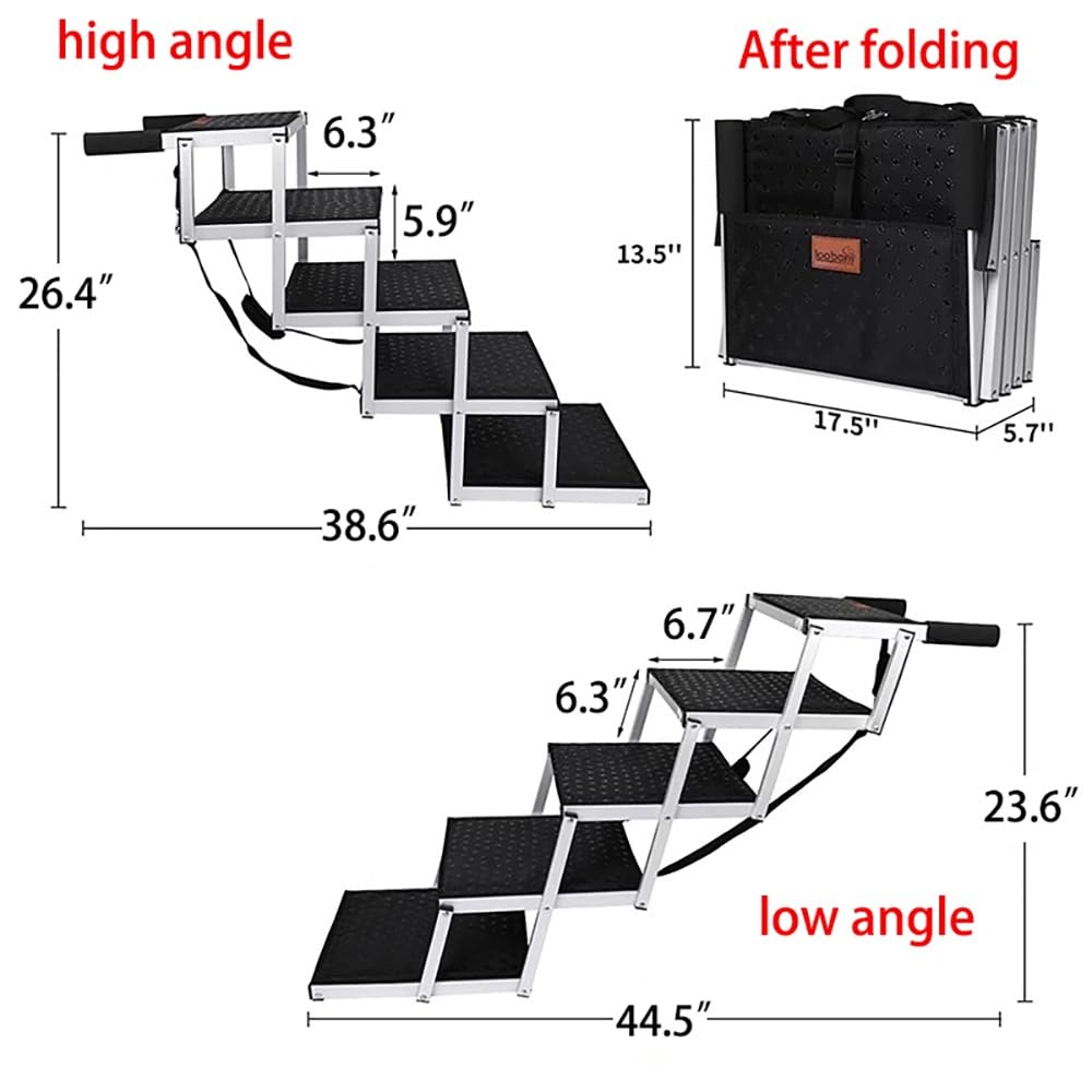 Portable 5-Step Aluminum Dog Car Stairs for SUVs
