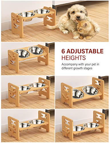 Vantic Adjustable Raised Dog Bowls with Bamboo Stand