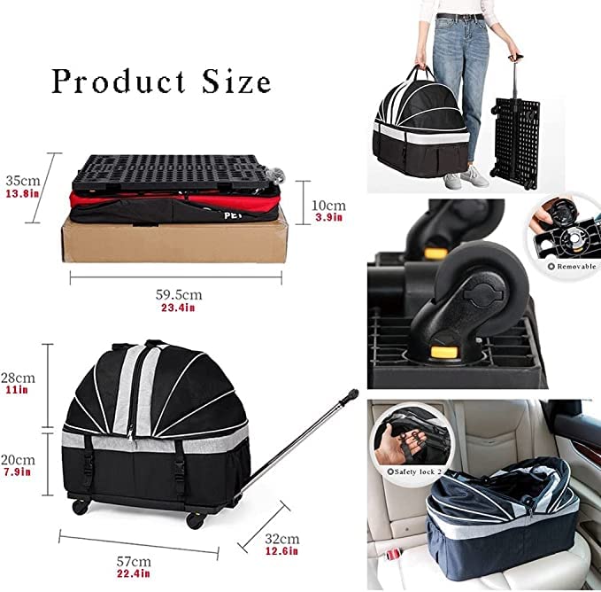 Rolling Pet Carrier for Small Dogs and Cats with Detachable Wheels