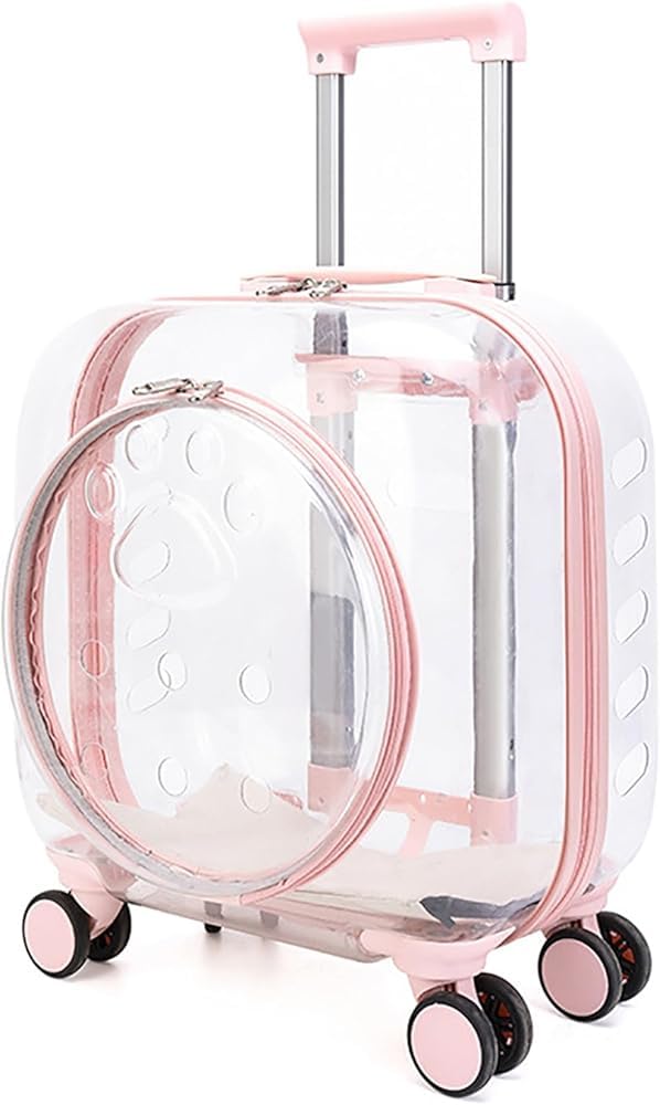 Clear Rolling Pet Carrier Suitcase for Cats and Puppies