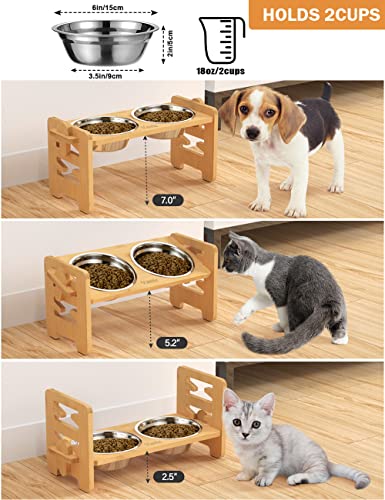 Vantic Adjustable Raised Dog Bowls with Bamboo Stand