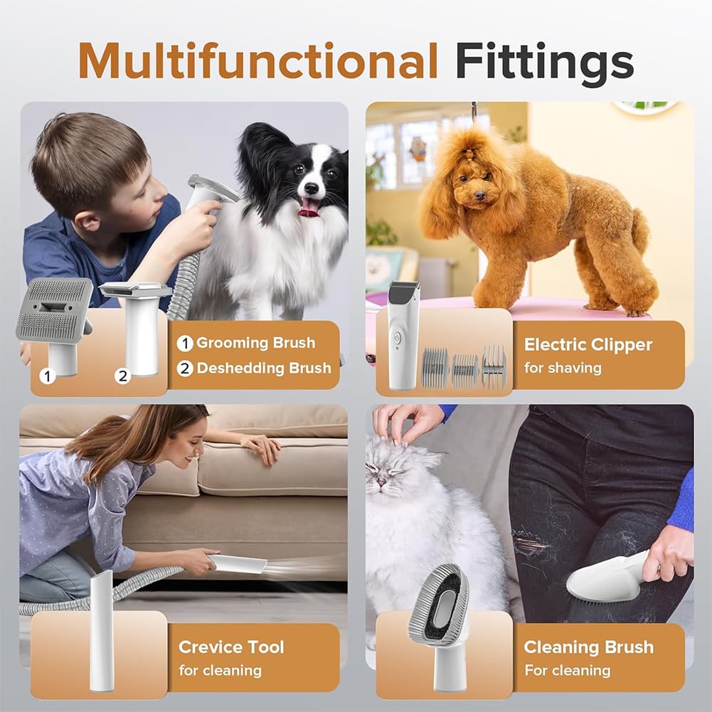 Low-Noise Pet Grooming Vacuum Kit with 5 Tools