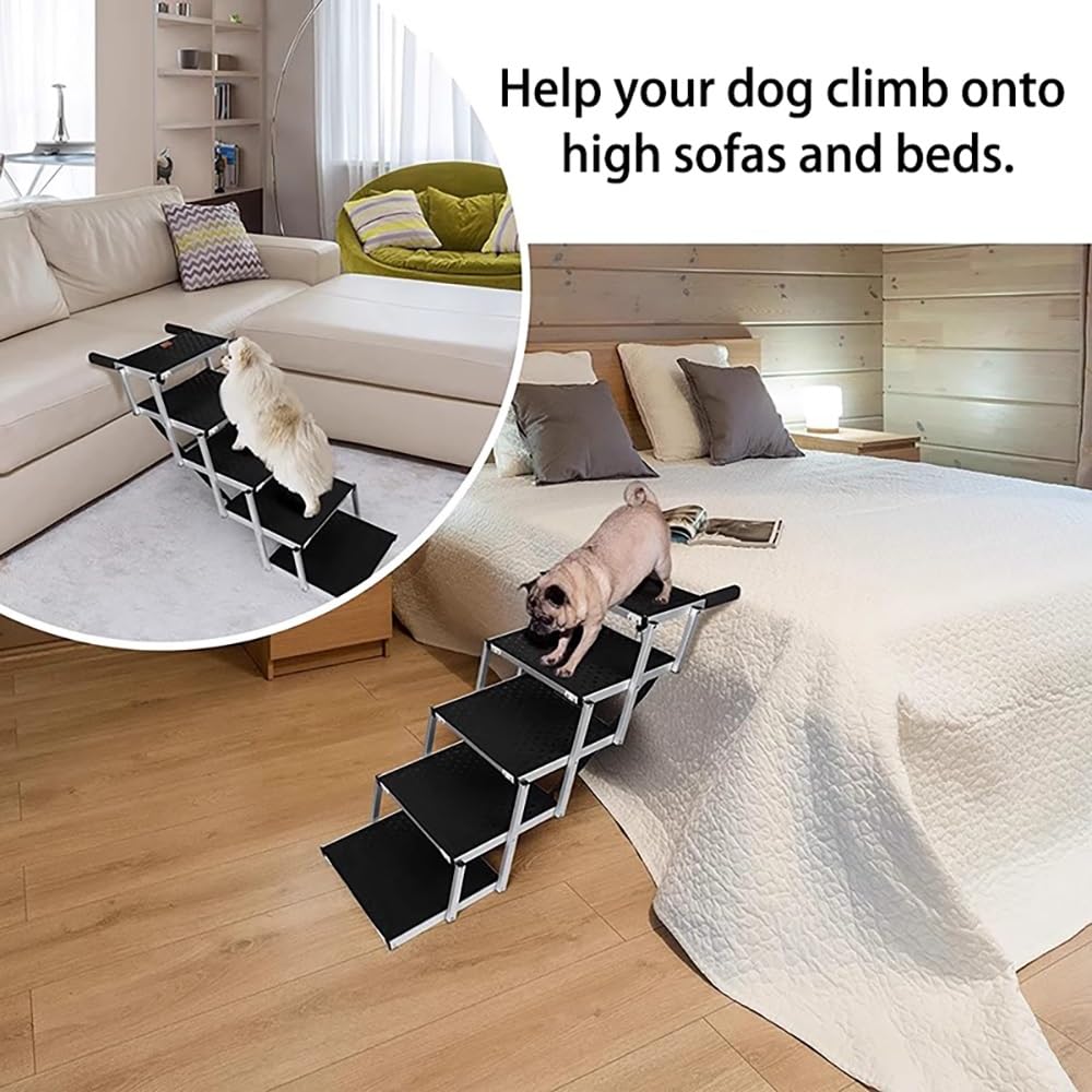 Portable 5-Step Aluminum Dog Car Stairs for SUVs