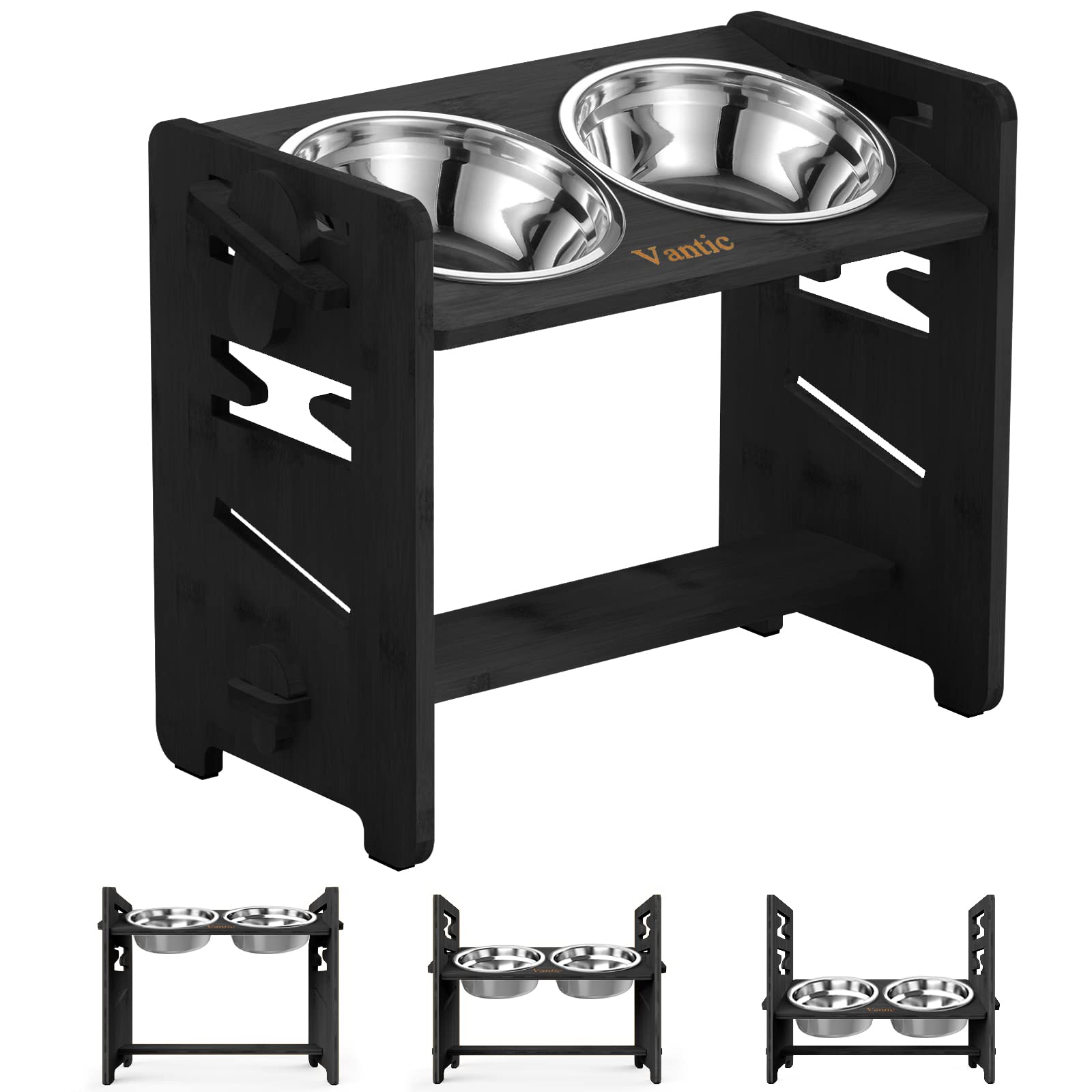 Vantic Adjustable Raised Dog Bowls with Bamboo Stand