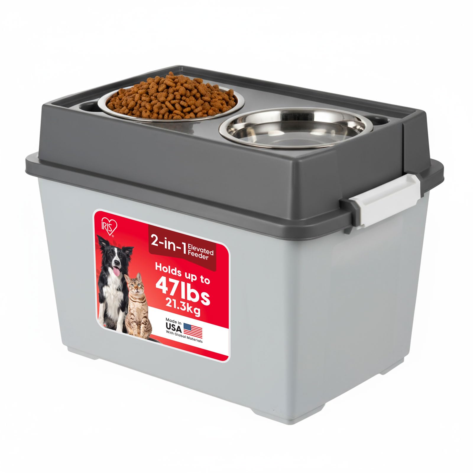 IRIS USA 2-in-1 Elevated Dog Bowls with Food Storage