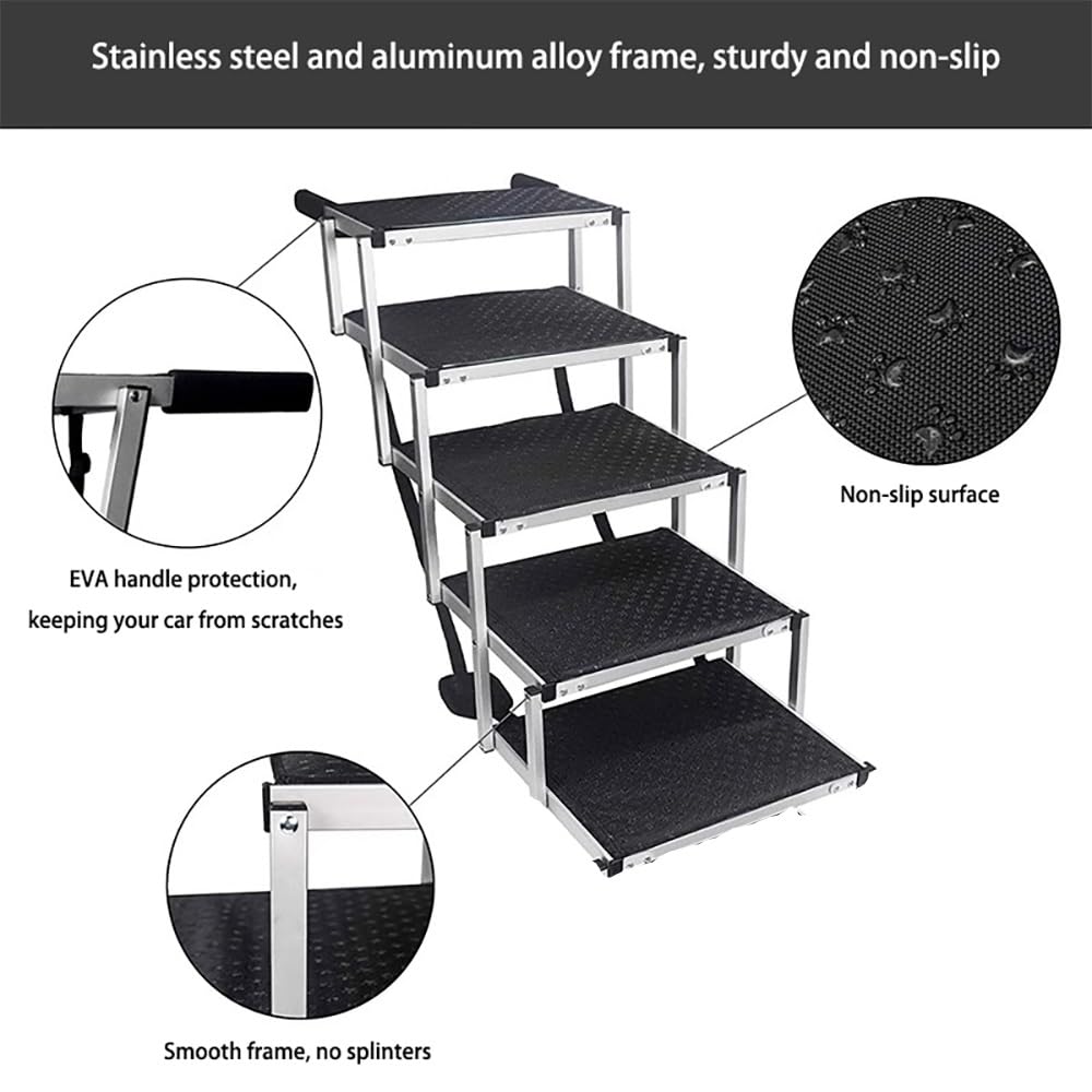 Portable 5-Step Aluminum Dog Car Stairs for SUVs