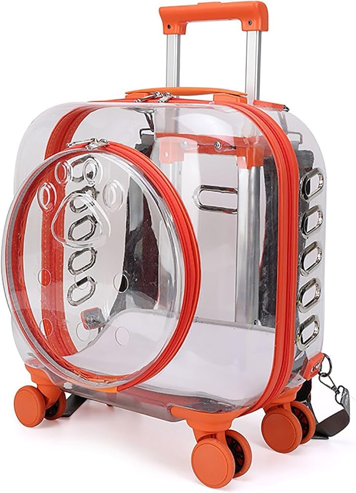 Clear Rolling Pet Carrier Suitcase for Cats and Puppies