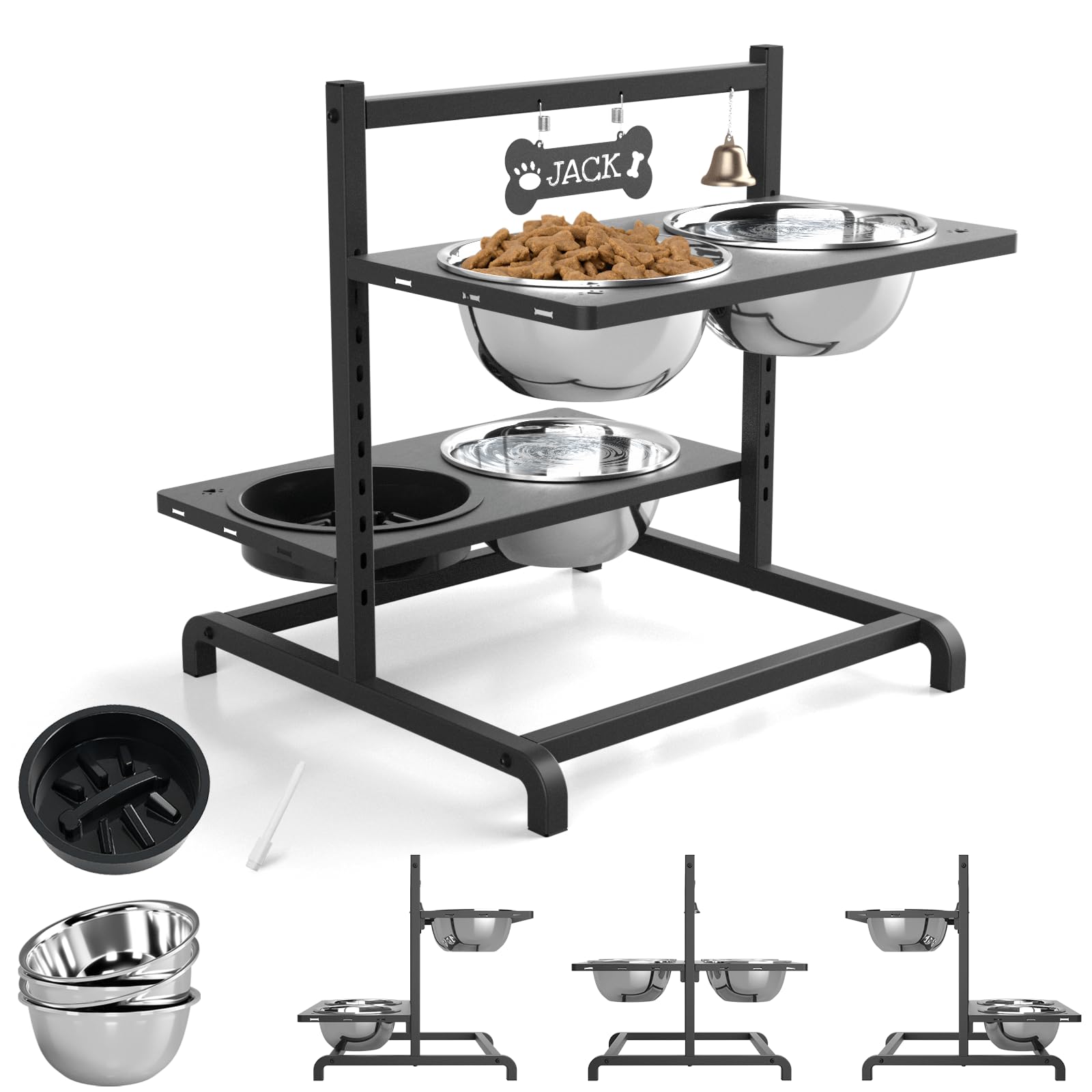 Adjustable Elevated Dog Bowls with Non-Slip Stand