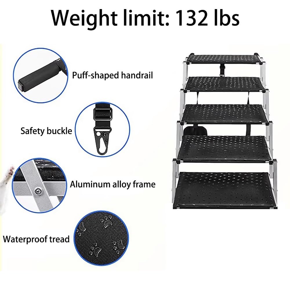 Portable 5-Step Aluminum Dog Car Stairs for SUVs
