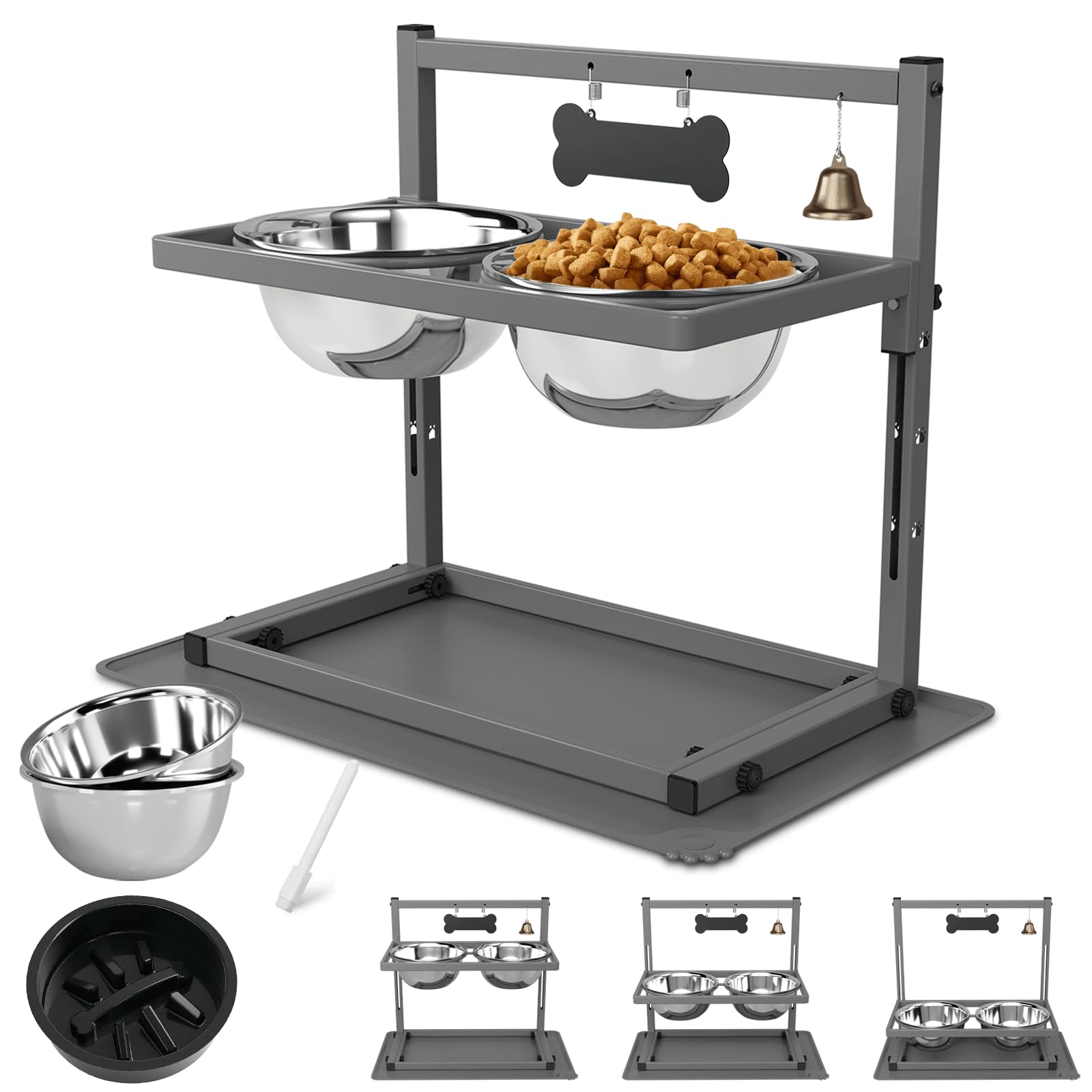 Adjustable Elevated Dog Bowls with Non-Slip Stand