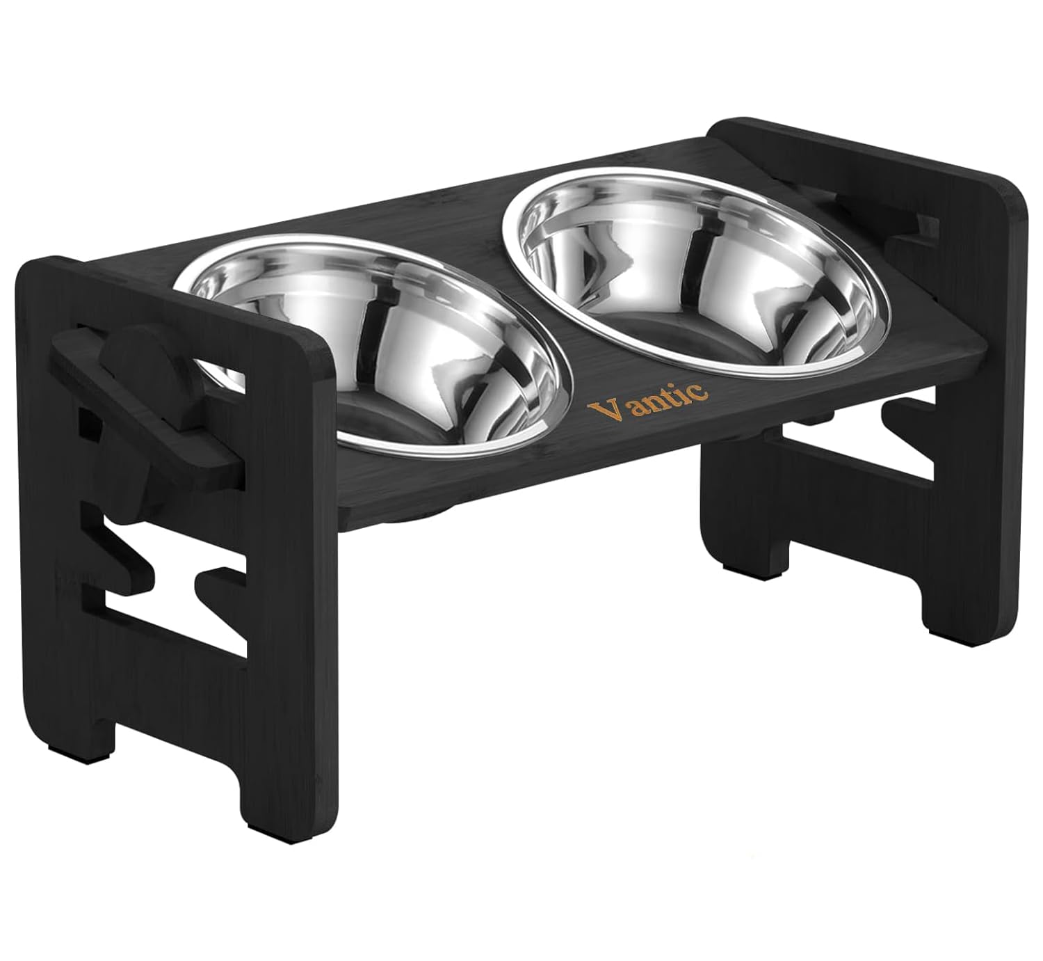 Vantic Adjustable Raised Dog Bowls with Bamboo Stand