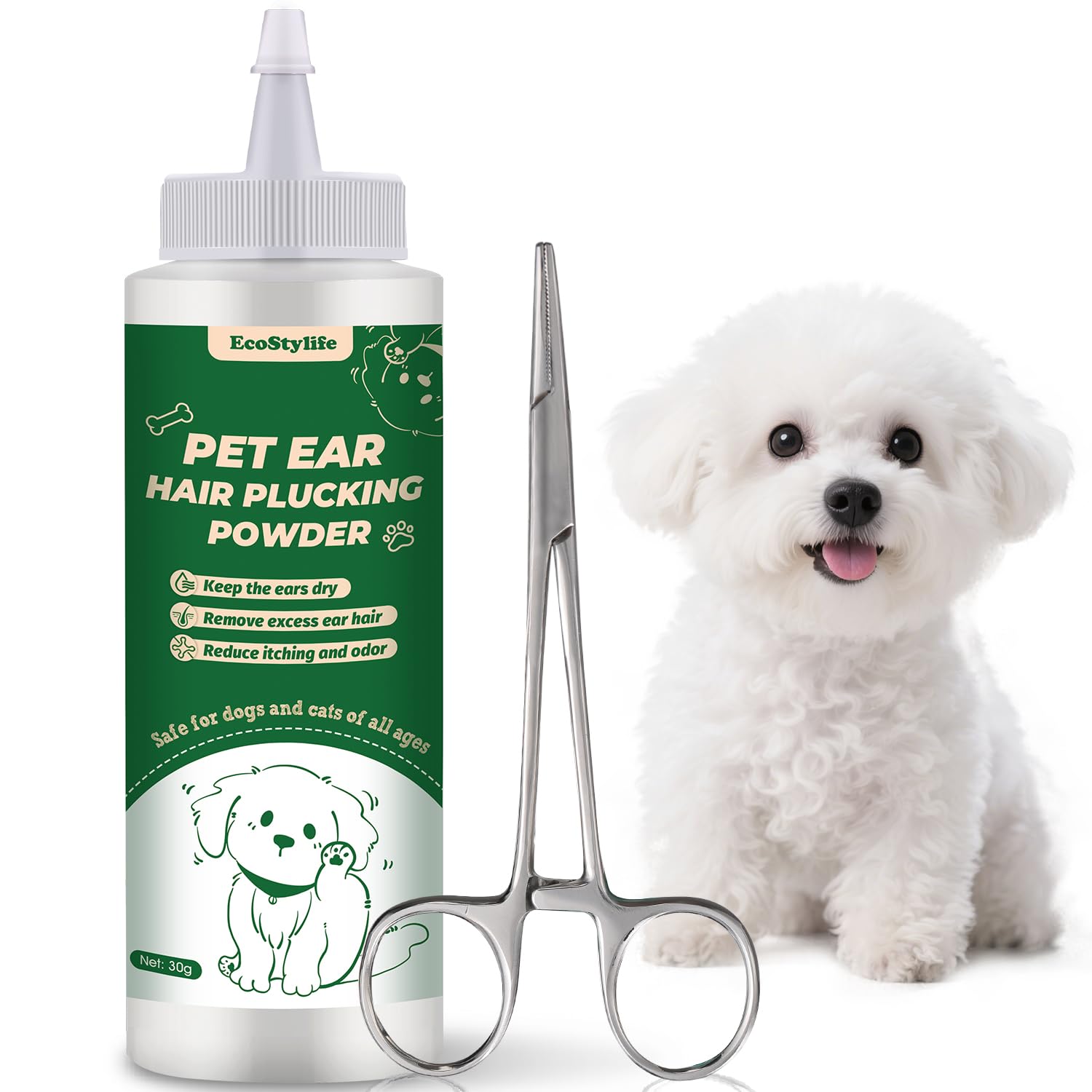 EcoStylife Dog Ear Hair Removal Kit with Powder and Trimmer