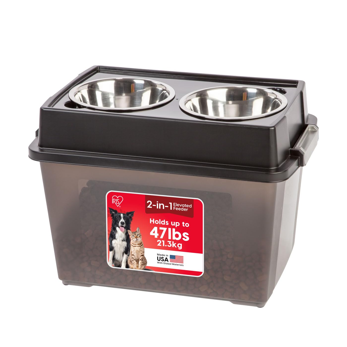 IRIS USA 2-in-1 Elevated Dog Bowls with Food Storage