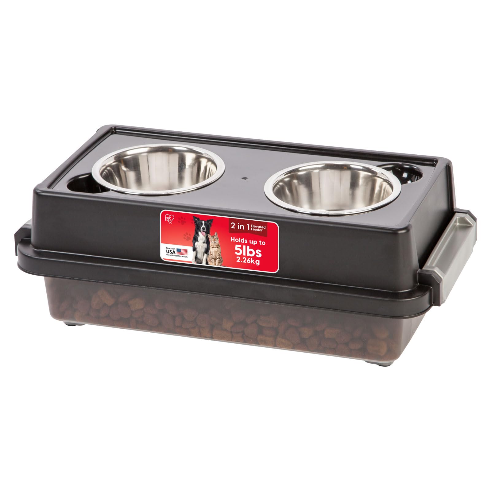 IRIS USA 2-in-1 Elevated Dog Bowls with Food Storage