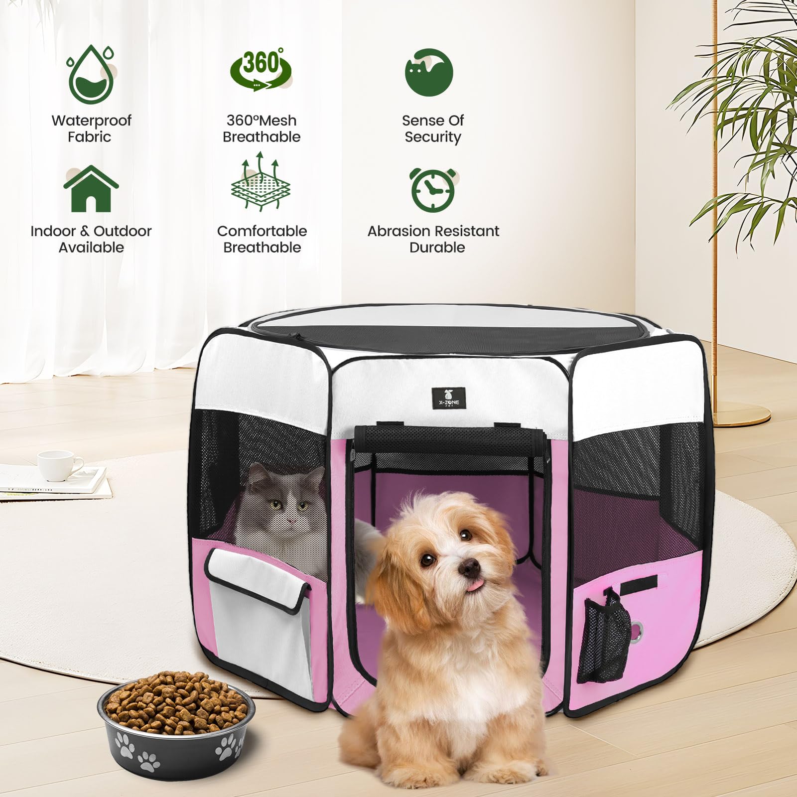 X-ZONE PET Foldable Portable Playpen for Small Pets