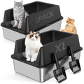TEVILA XL Stainless Steel High-Sided Litter Boxes, 2-Pack