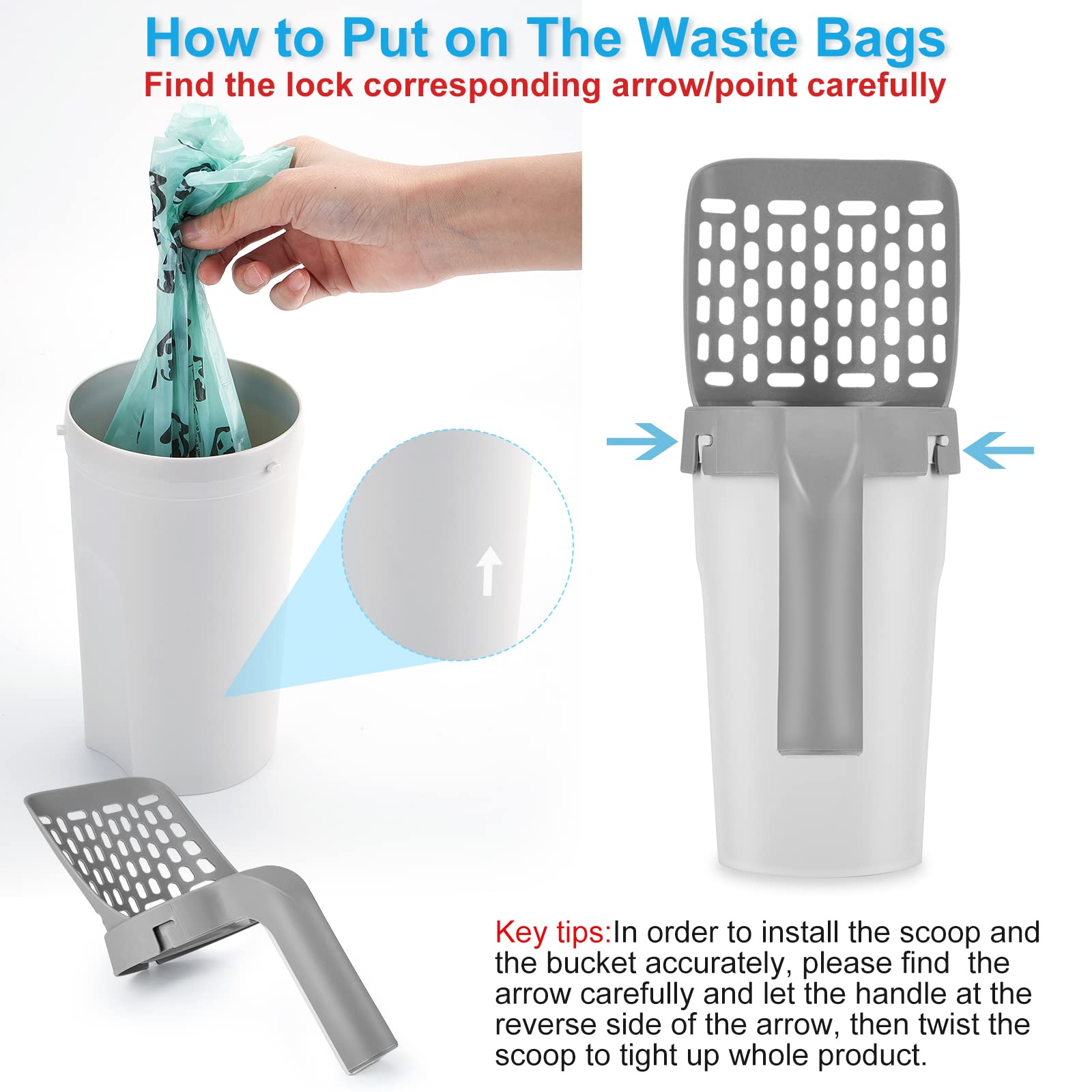 Portable Cat Litter Scoop with Waste Bin and 135 Bags