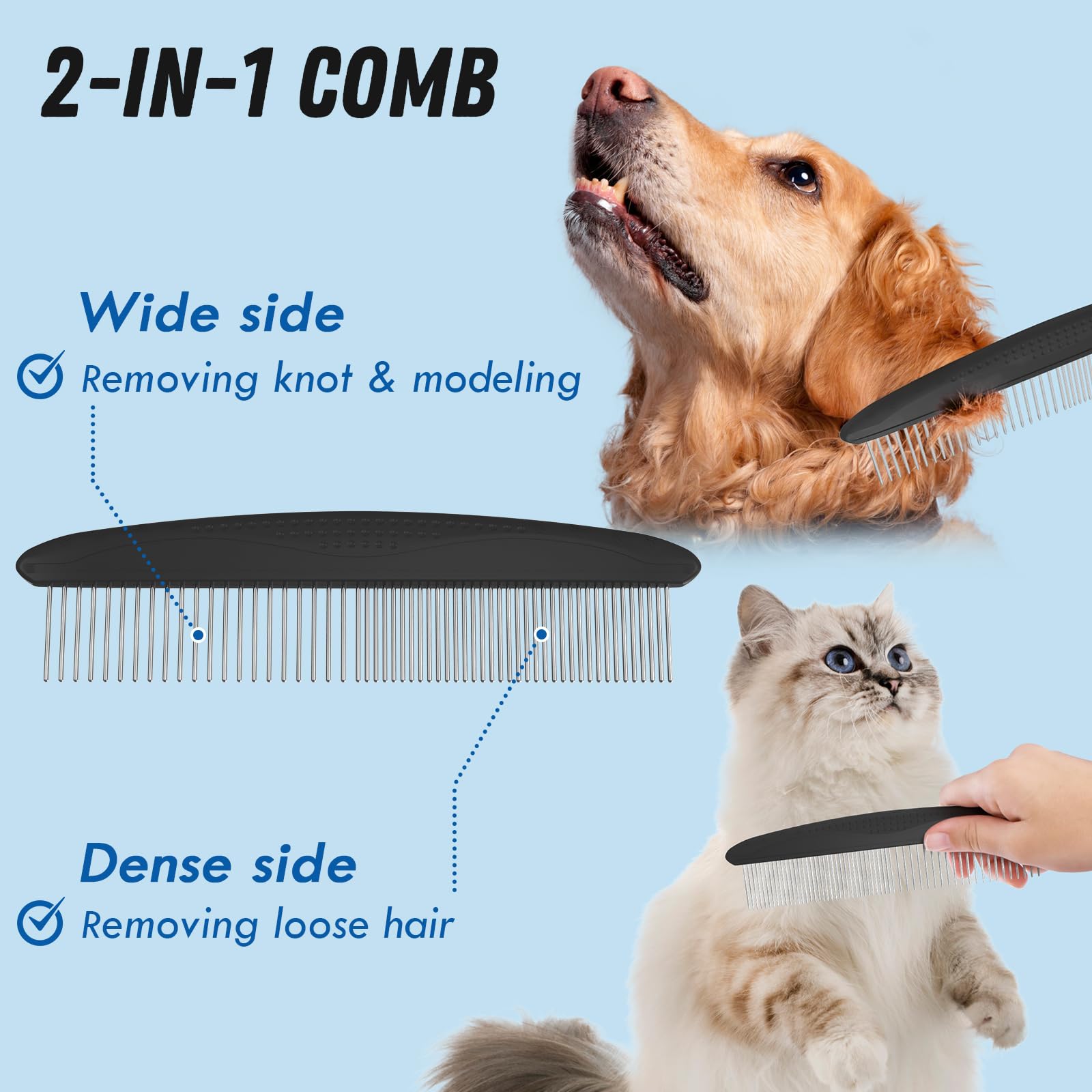 Docrok Pet Grooming Brush and Stainless Steel Comb Set