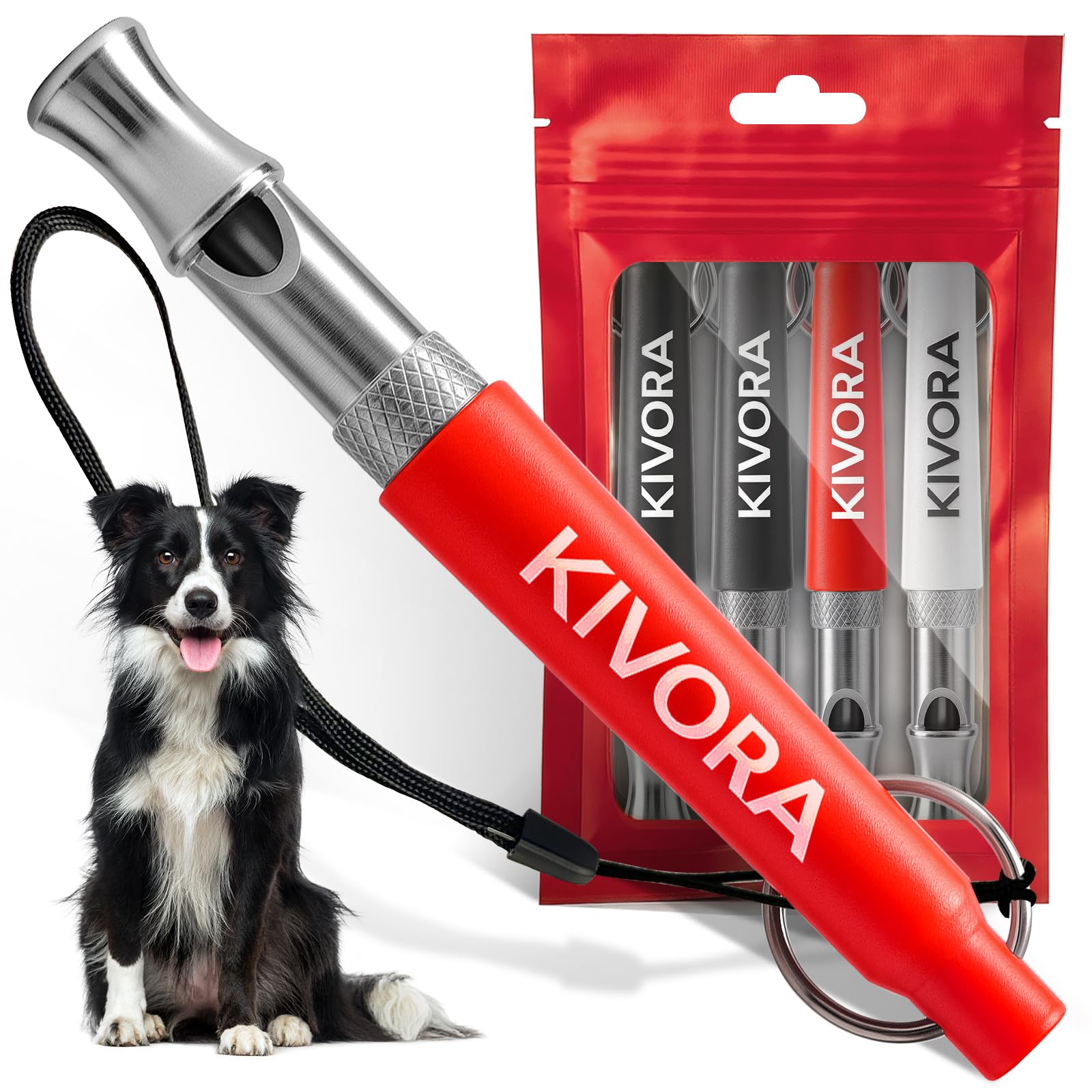 KIVORA Adjustable Ultrasonic Dog Training Whistle 4-Pack