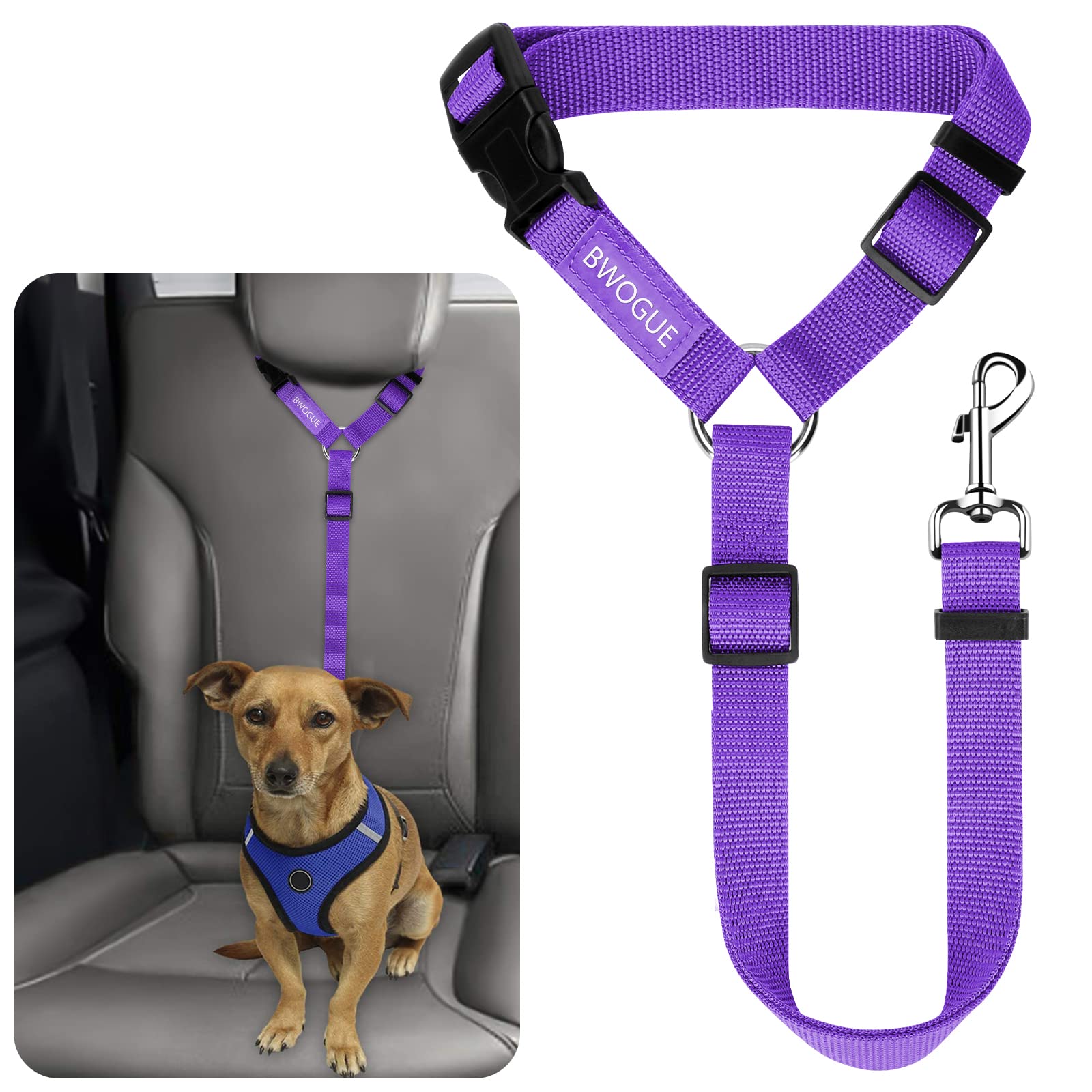 BWOGUE Adjustable Pet Car Seat Belt and Headrest Restraint