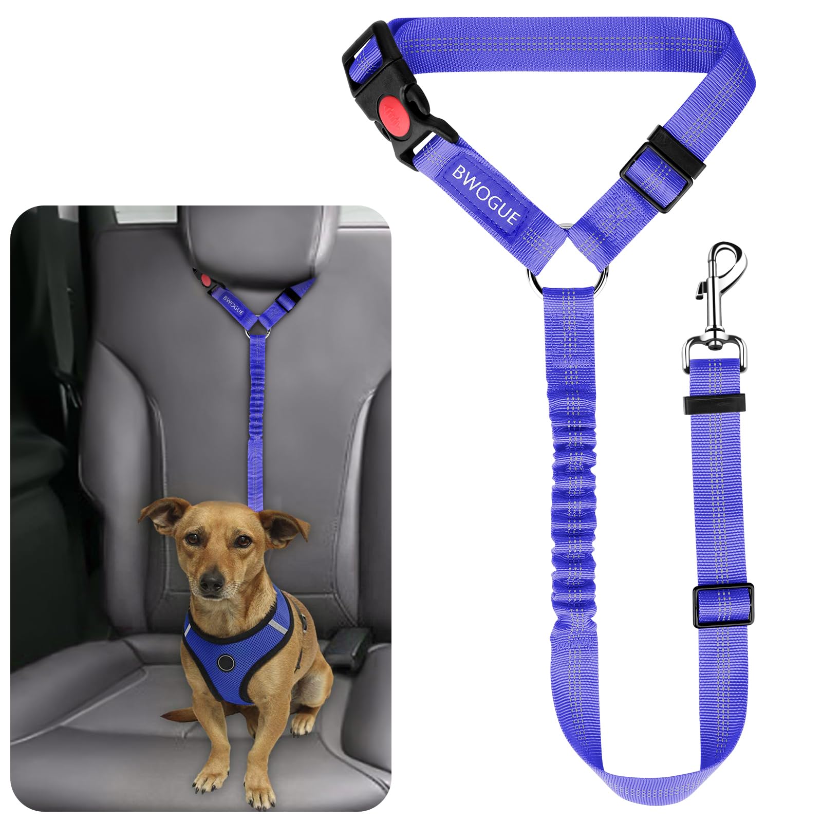 BWOGUE Adjustable Pet Car Seat Belt and Headrest Restraint