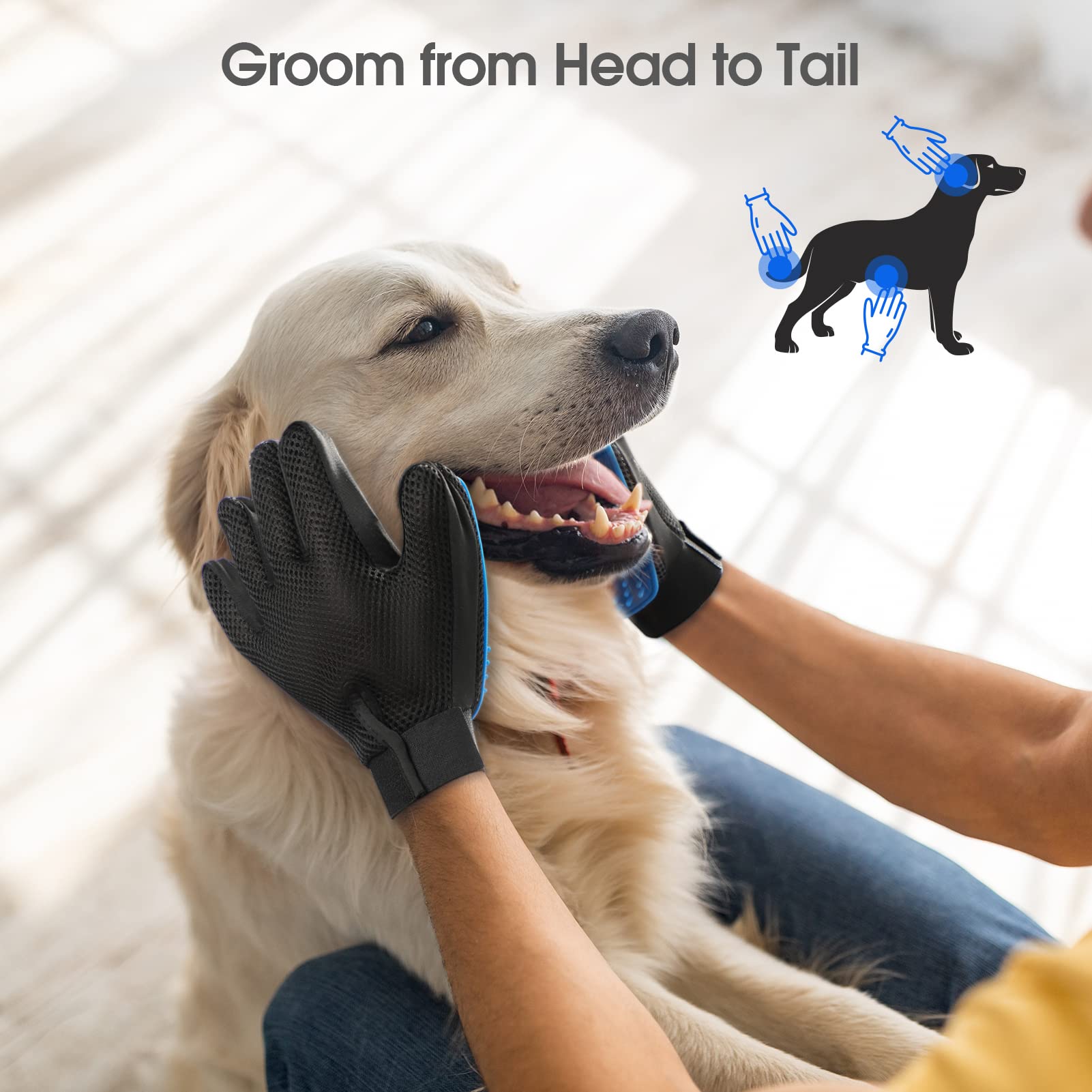 Pet Grooming Gloves for Gentle Shedding, 1 Pair