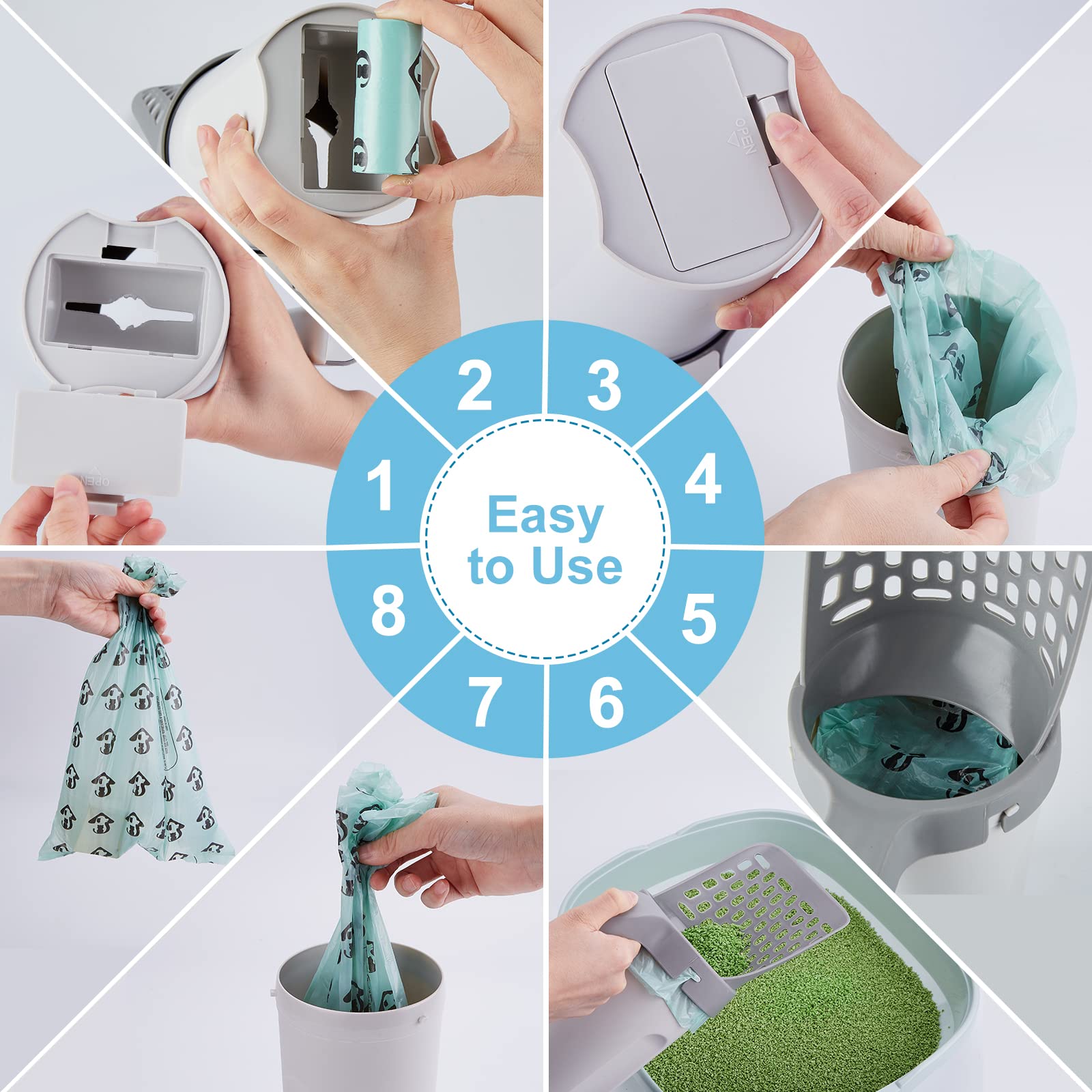 Portable Cat Litter Scoop with Waste Bin and 135 Bags