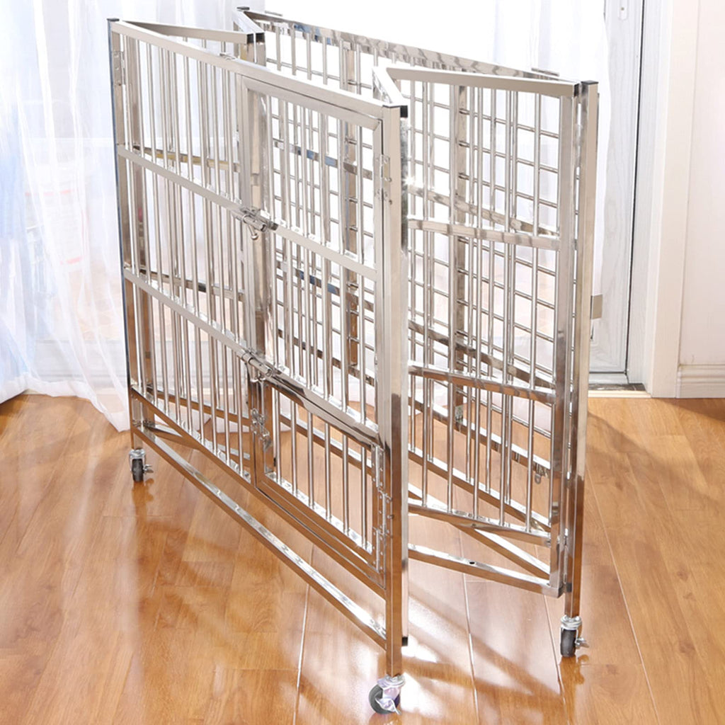 Foldable Heavy-Duty Metal Dog Playpen with Tray and Wheels