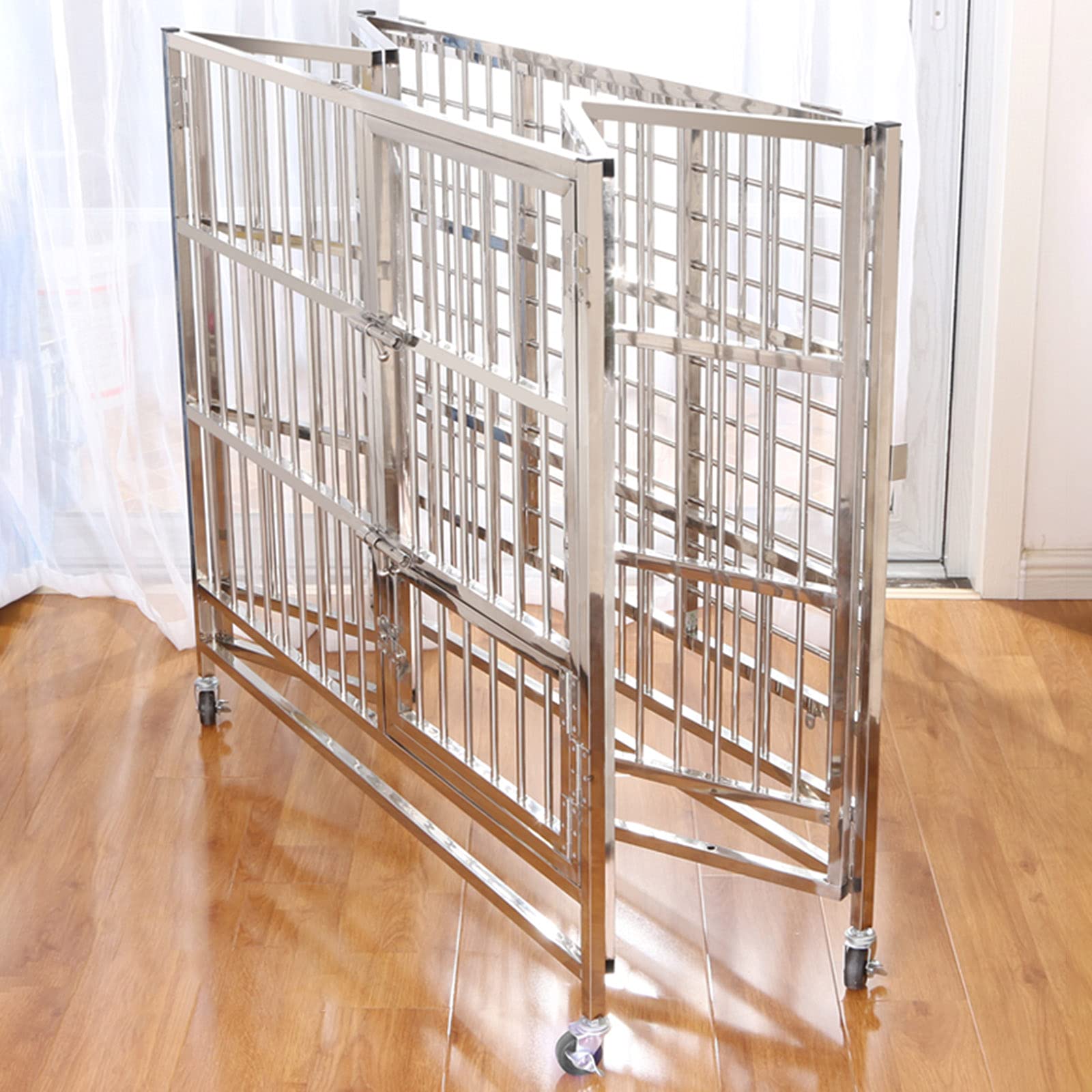 Foldable Heavy-Duty Metal Dog Playpen with Tray and Wheels