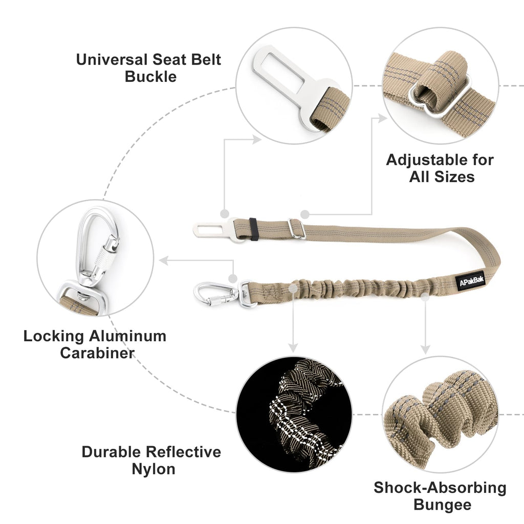 APakBak Adjustable Dog Car Seat Belt with Reflective Strap