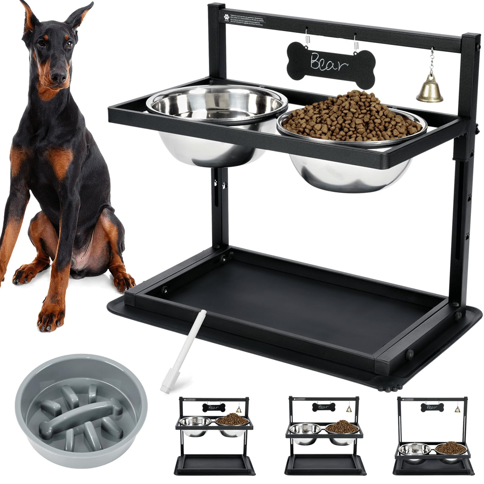 Adjustable Elevated Dog Bowls with Non-Slip Stand