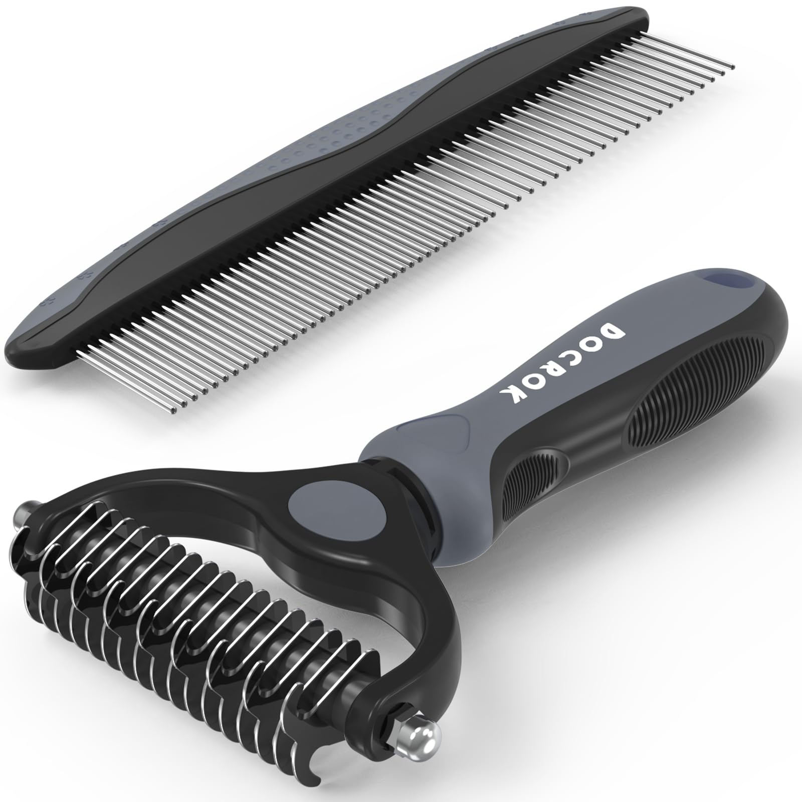 Docrok Pet Grooming Brush and Stainless Steel Comb Set