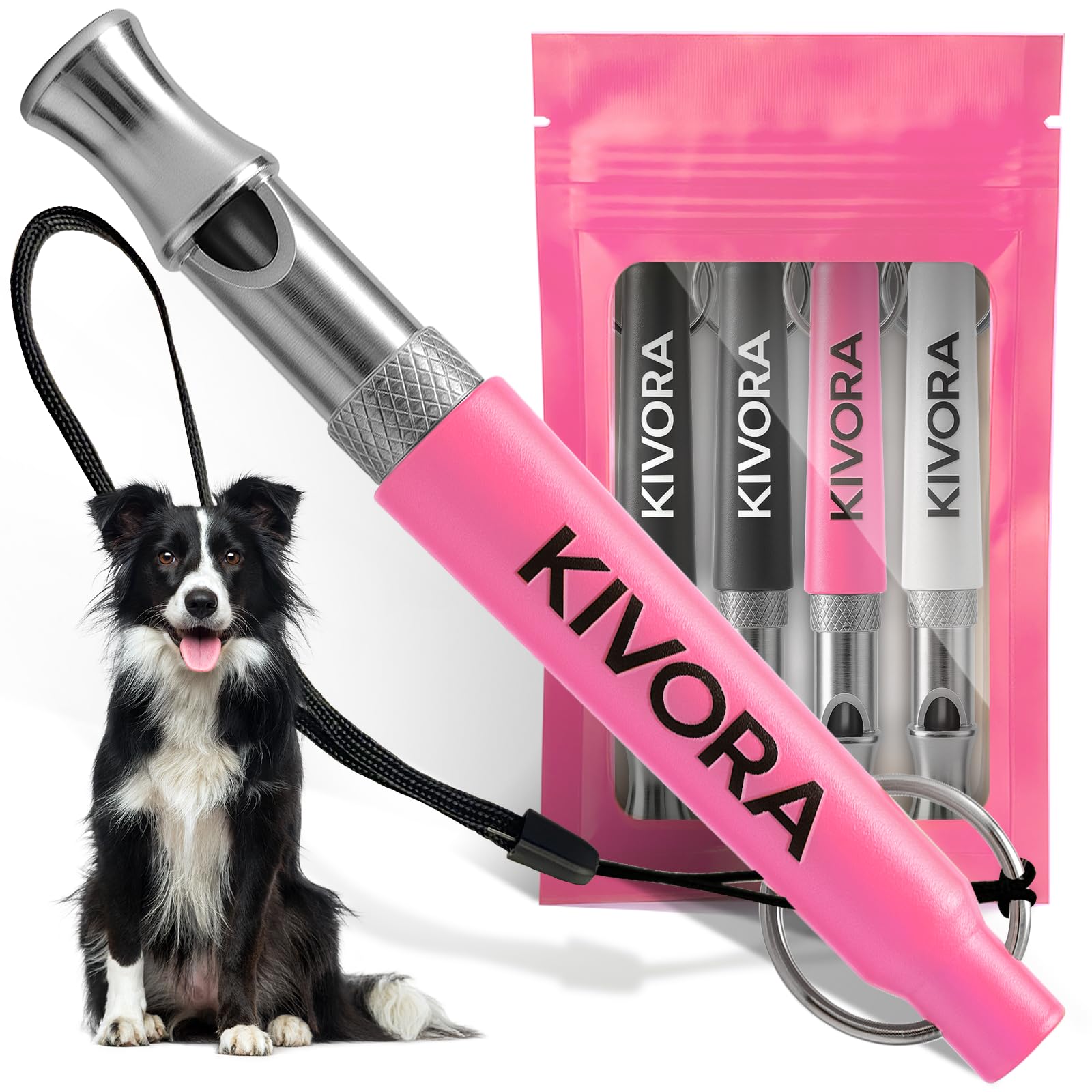 KIVORA Adjustable Ultrasonic Dog Training Whistle 4-Pack