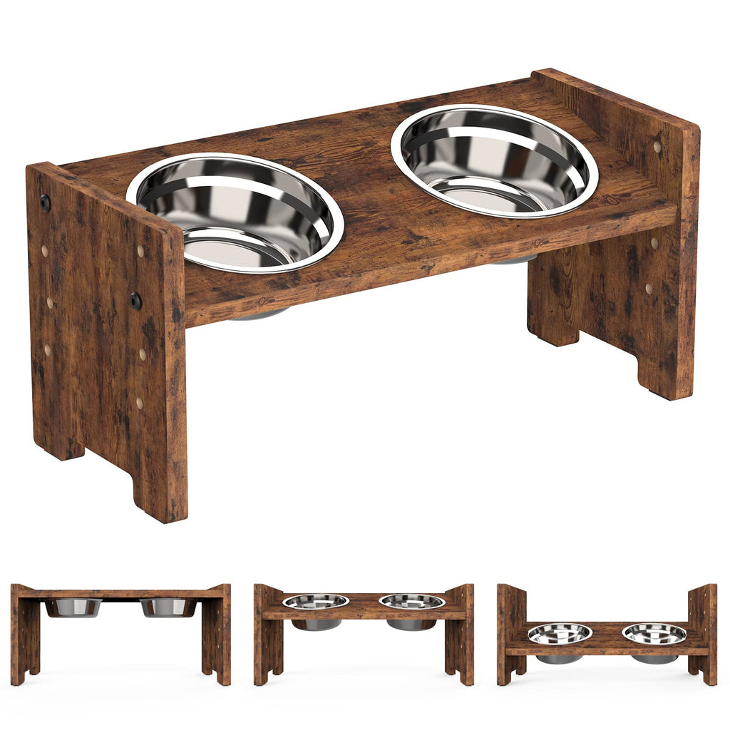 Vantic Adjustable Raised Dog Bowls with Bamboo Stand