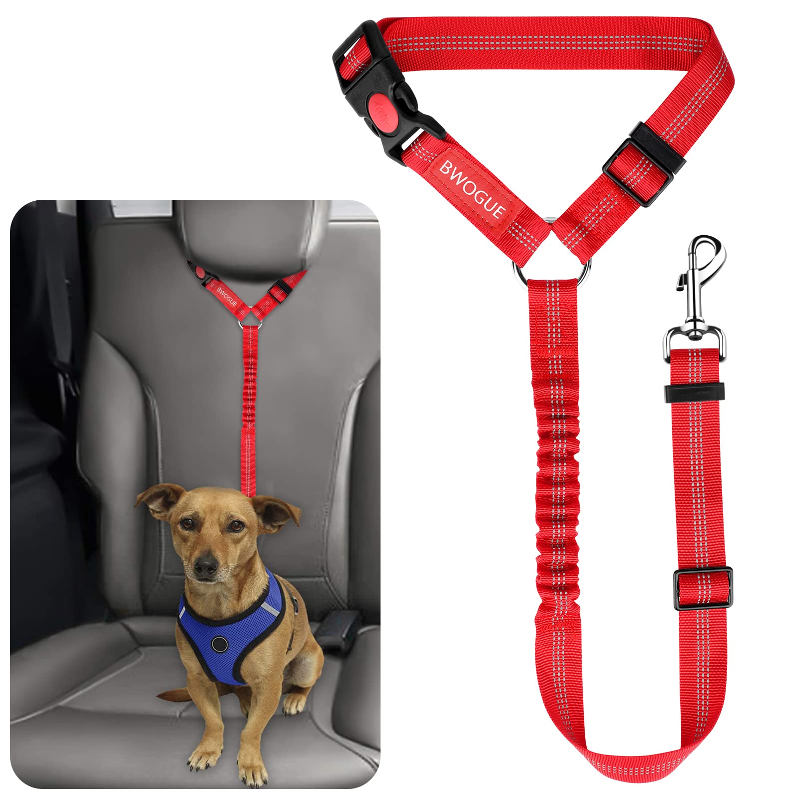 BWOGUE Adjustable Pet Car Seat Belt and Headrest Restraint