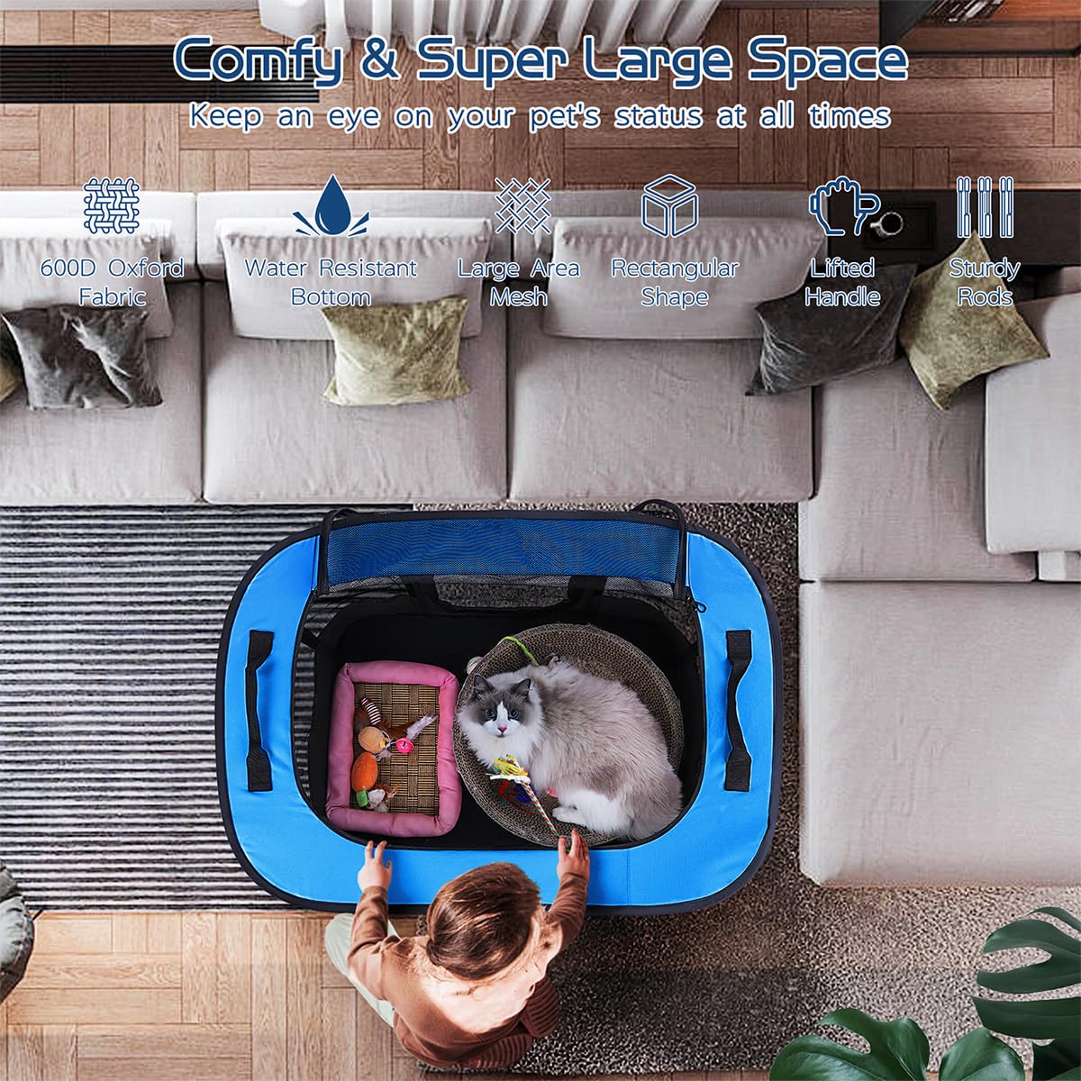 Foldable Portable Pet Playpen with Breathable Shade Cover
