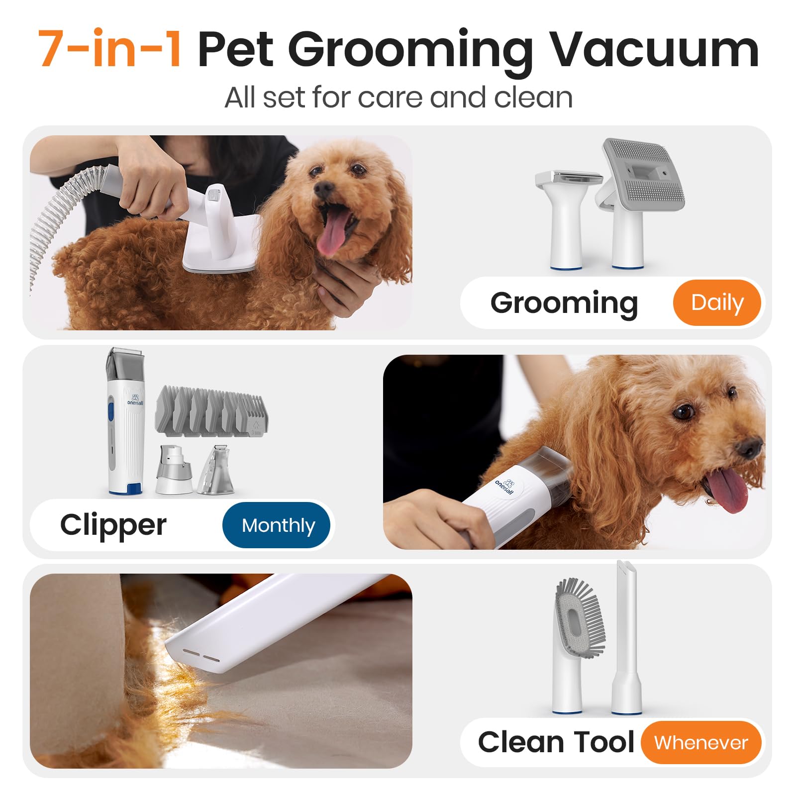 Oneisall 7-in-1 Pet Grooming Vacuum and Clipper Kit
