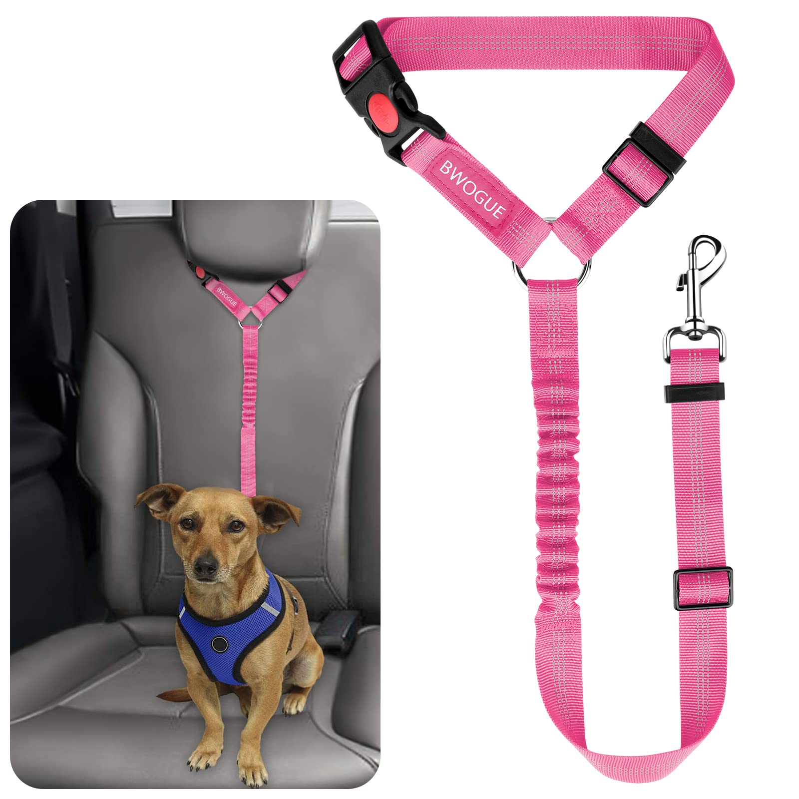 BWOGUE Adjustable Pet Car Seat Belt and Headrest Restraint