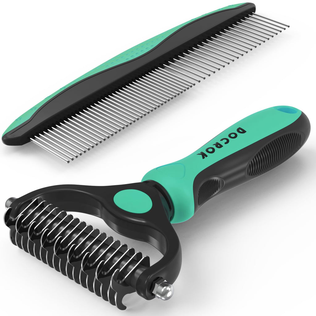 Docrok Pet Grooming Brush and Stainless Steel Comb Set