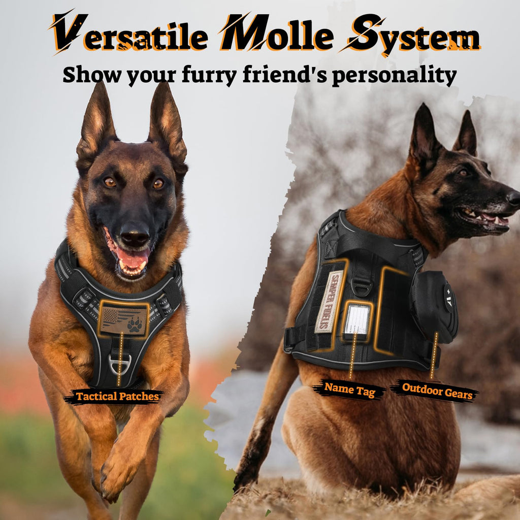 Rabbitgoo Tactical No-Pull Dog Harness with MOLLE Handle