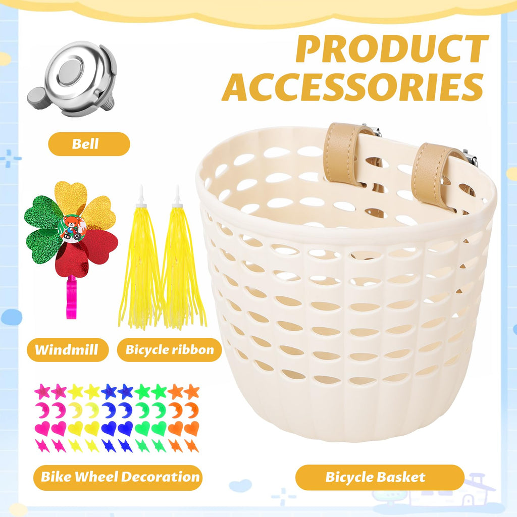White Kids Front Bike Basket for Bicycles and Scooters