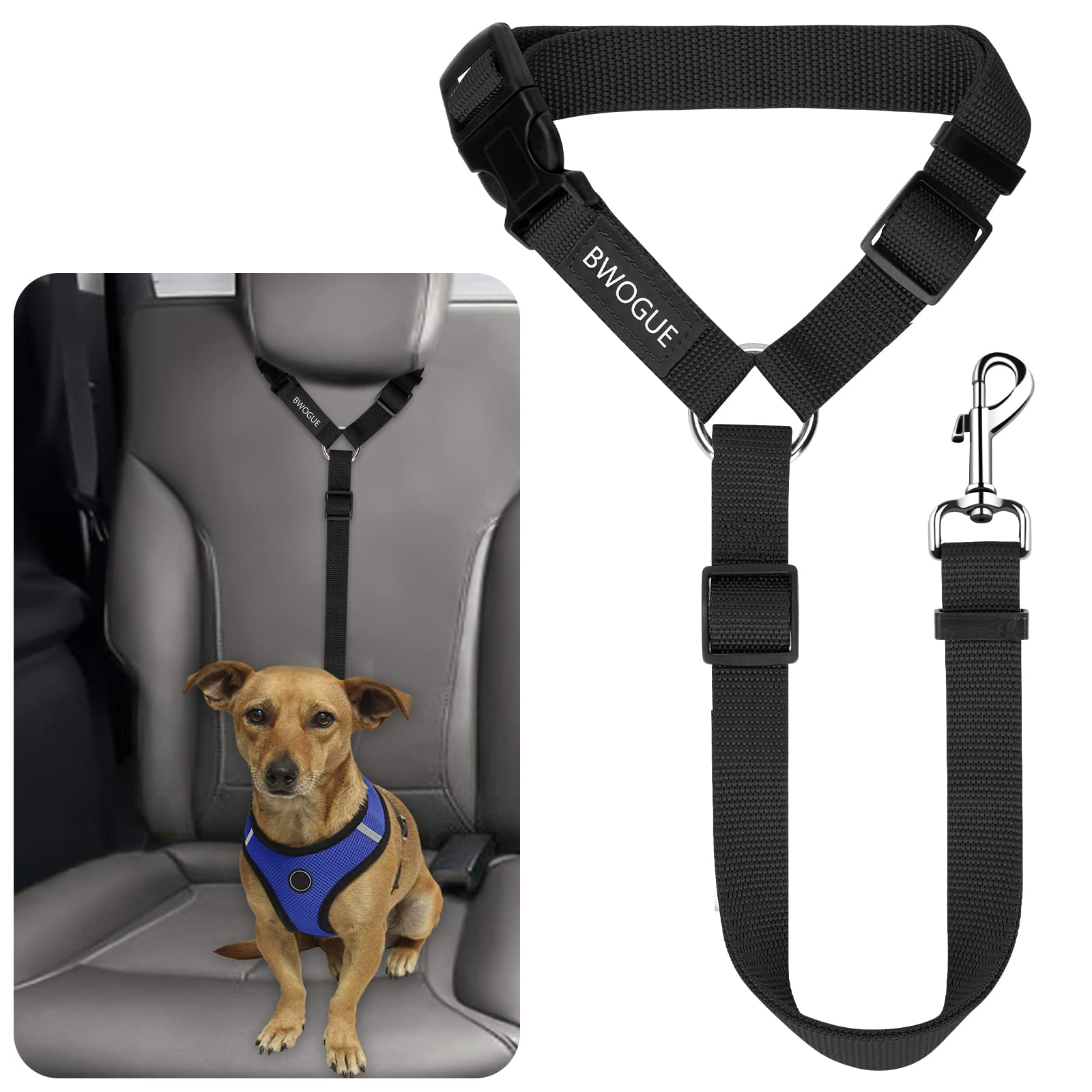 BWOGUE Adjustable Pet Car Seat Belt and Headrest Restraint