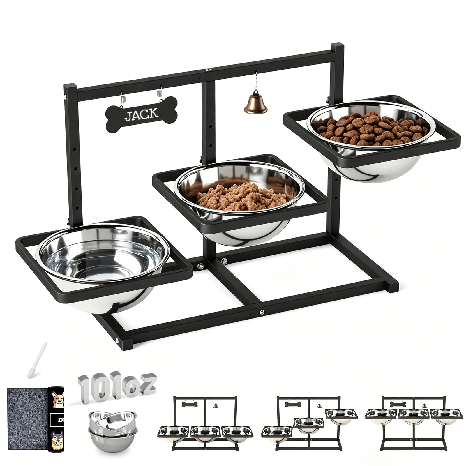 Adjustable Elevated Dog Bowls with Non-Slip Stand