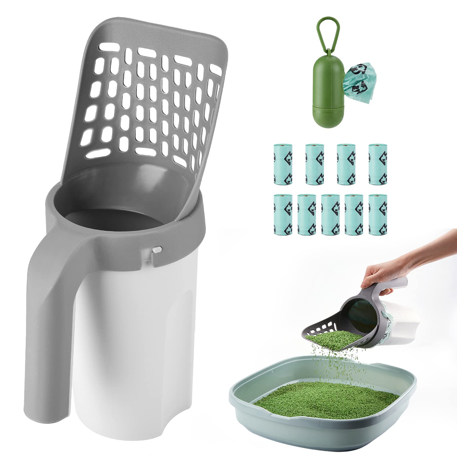 Portable Cat Litter Scoop with Waste Bin and 135 Bags