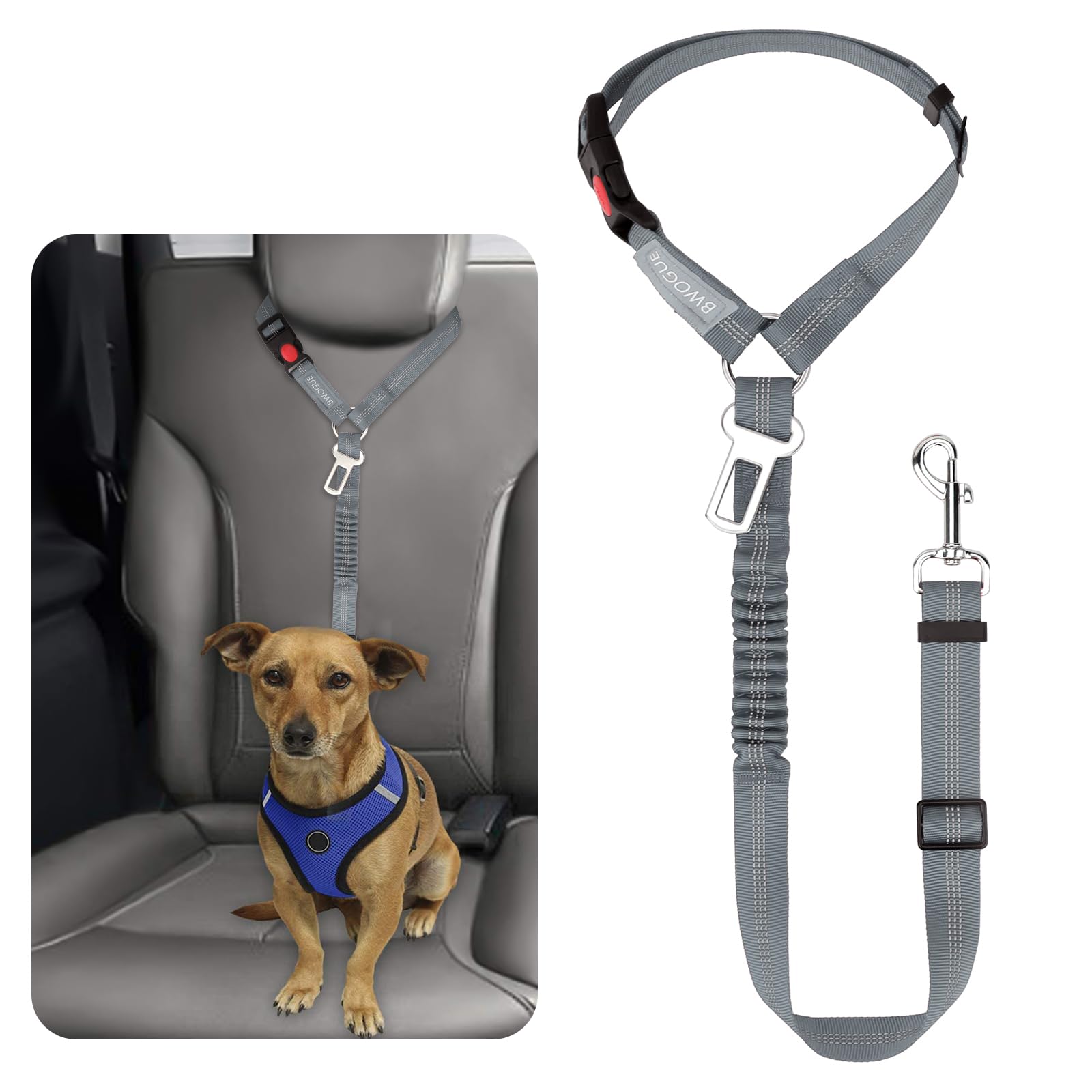 BWOGUE Adjustable Pet Car Seat Belt and Headrest Restraint