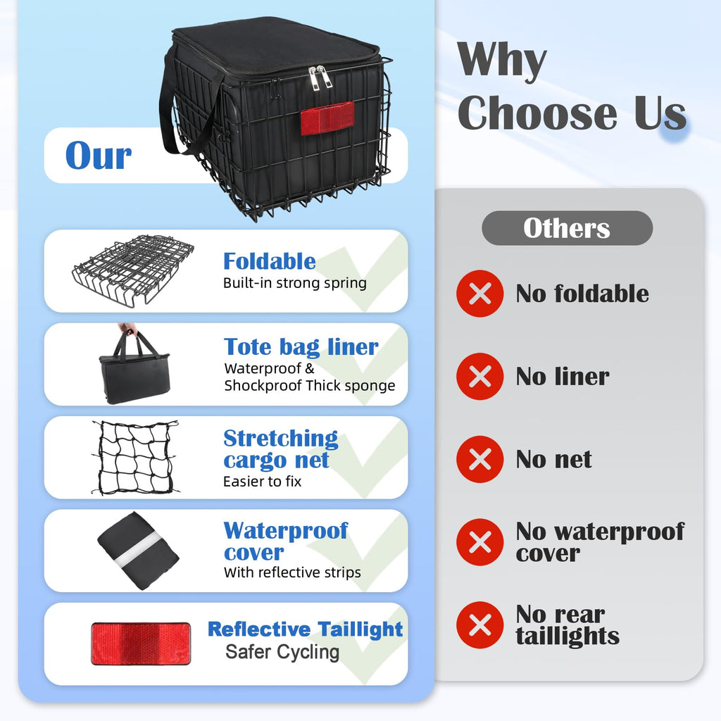 Folding Rear Bike Basket with Waterproof Pet Liner