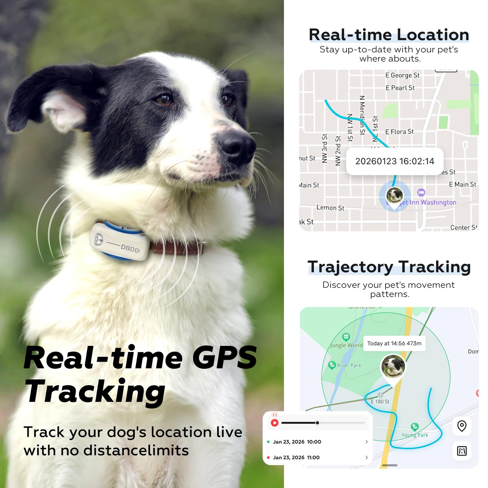 DBDD AI GPS Dog Tracker with Virtual Fence and Health Monitor